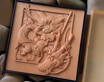 Scultura in legno fatta a mano, statuetta DRAGON BALL, statua di Son Goku, statua in legno, arredamento da scrivania, regalo per gli amanti degli anime, regali di compleanno