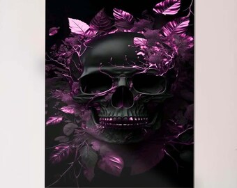 Floral Skull Glass Wall Decor, Purple Gothic Skull Art, Tempered Glass Wall Panel, Dark Aesthetic Decor