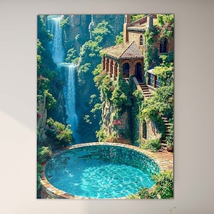 Lake Wall Art, Waterfall Wall Decor, Landscape Tempered Glass, Waterfall Paradise Glass Decor, Nature Glass Art, Tempered Glass Wall Art
