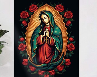 Virgin Mary Tempered Glass Wall Art, Lady of Guadalupe, Religious Wall Art, Our Lady of Guadalupe in Stained Glass