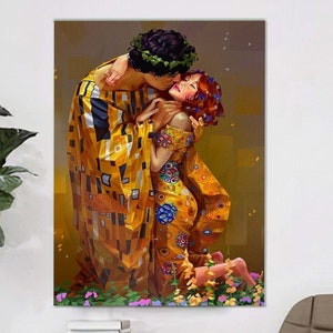 The Kiss Glass Decor, The Kiss Gustav Klimt Gebrandschilderd glas schilderij The Kiss schilderij Glass wall art paar kunst aan de muur uniek huwelijkscadeau