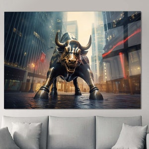 Bull Wall Decor, Animal Art Decor, Wall Street Printed, Charging Bull Art, Wall Street Bull Art, Bronze Bull Wall Decor, Wall Decor Art Gift