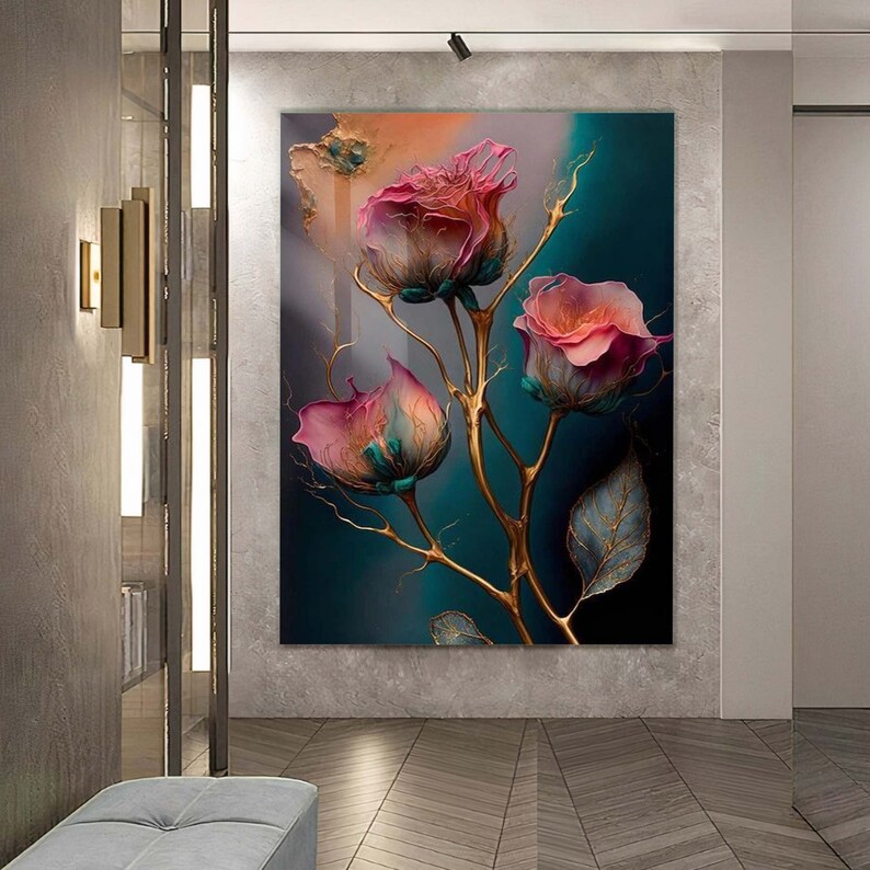 Red Rose Glass Wall Decor, Floral Decor, Tempered Glass Art, Stylish Wall Decor, Living Room Decor, Exclusive Decor, Red Rose Wall Art Decor