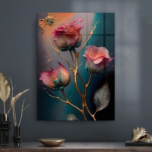 Red Rose Glass Wall Decor, Floral Decor, Tempered Glass Art, Stylish Wall Decor, Living Room Decor, Exclusive Decor, Red Rose Wall Art Decor