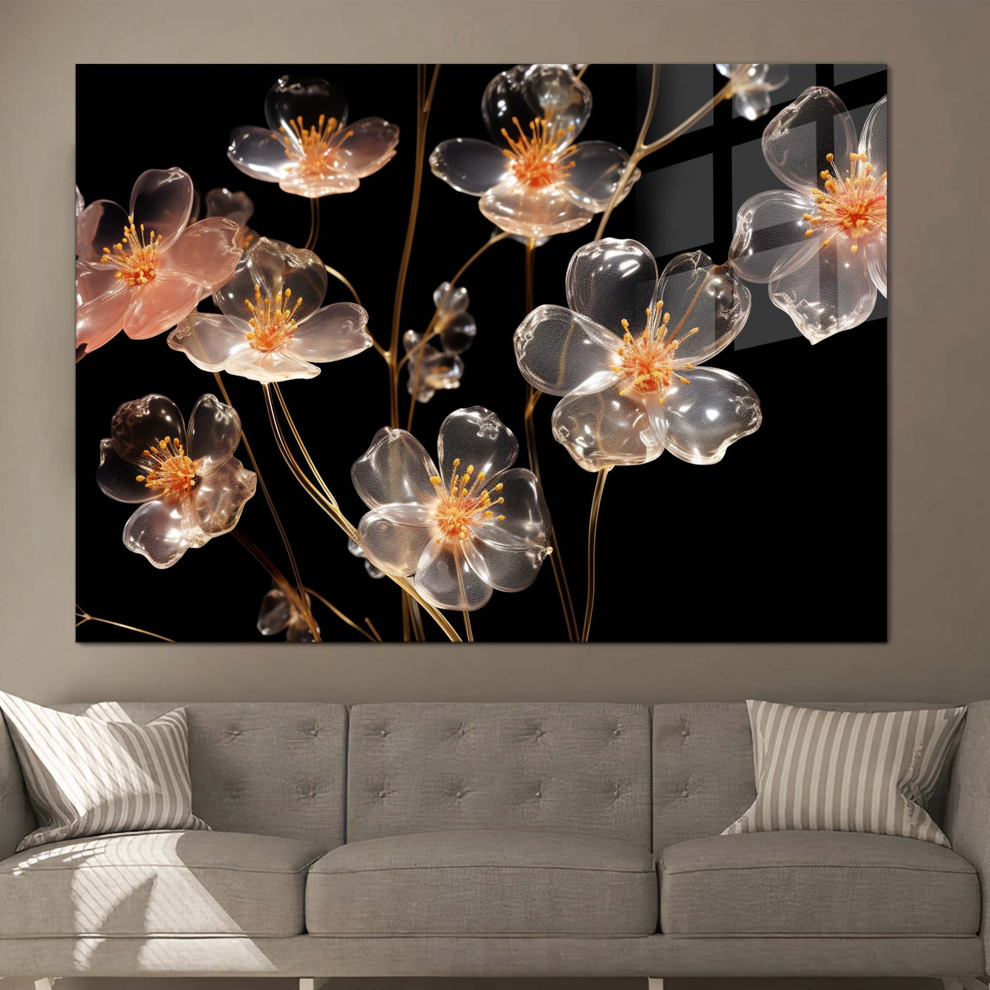 Lotus Flower Art,tempered Glass Wall Art, Glass Wall Decor,glass ...