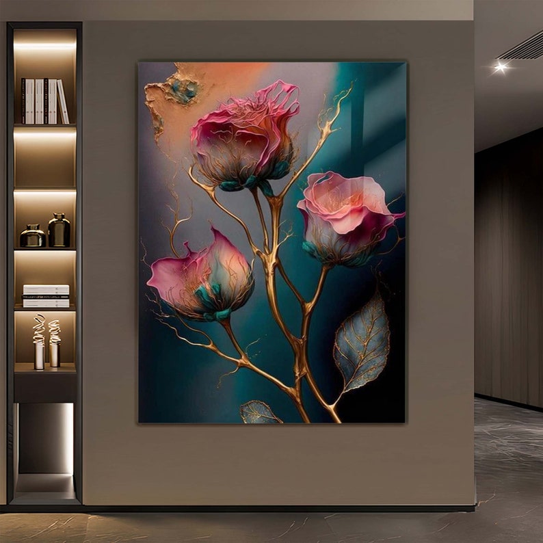 Red Rose Glass Wall Decor, Floral Decor, Tempered Glass Art, Stylish Wall Decor, Living Room Decor, Exclusive Decor, Red Rose Wall Ar