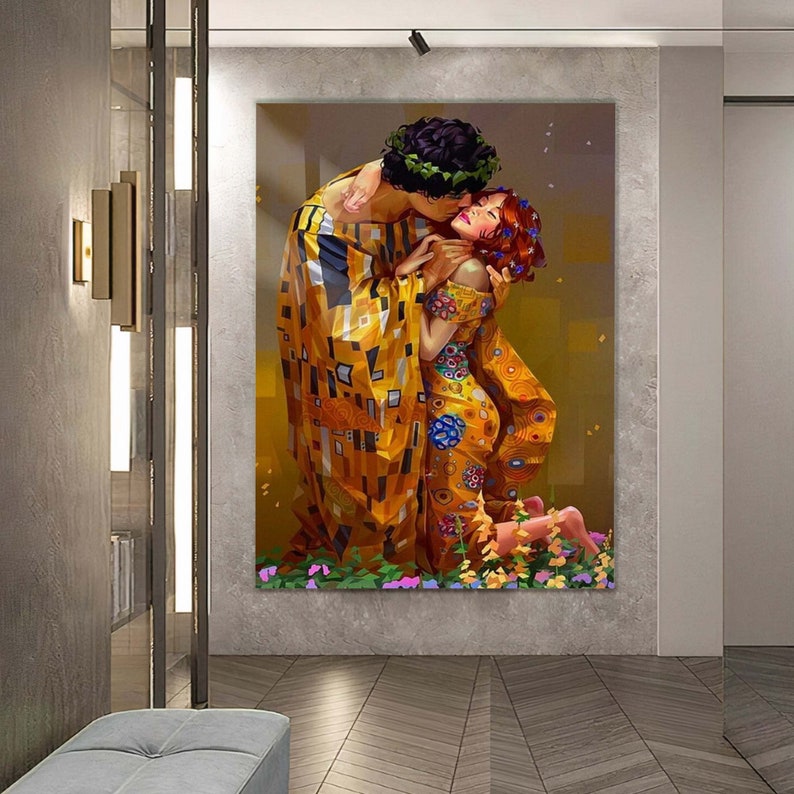 The Kiss Glass Decor, The Kiss Gustav Klimt Stained glass painting The kiss painting Glass wall art Couple wall art image 5