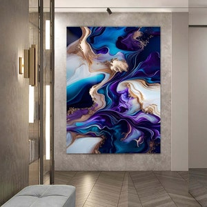 Tempered Glass, Glass Art Wall Decor, Blue and Navy Marble Wall Art, Large Glass Wall Art, Marble Glass Decor, Tempered Glass Wall Art