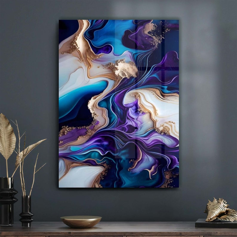 Tempered Glass, Glass Art Wall Decor, Blue and Navy Marble Wall Art, Large Glass Wall Art, Marble Glass Decor, Tempered Glass Wall Art