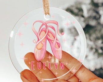 Personalized Ballet Shoes Ornament, Girl's Pink Pointe Shoes Glass Keepsake, Pretty Dance Class Christmas Gift, Ballet Dancer Recital Gift