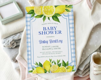 Sweet Lemons Baby Shower Printed Invitations, Yellow Gender Neutral Invite Cards, Can't Wait to Squeeze You Party, Cute Citrus Summer Fruit