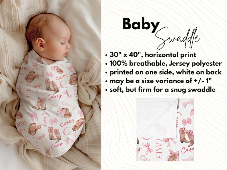 Pink Boots and Bows Western Baby Girl Blanket, Personalized Coquette Gift, Cowgirl Nursery Decor, Girl's Newborn Swaddle, 1st Birthday Gift Baby Swaddle