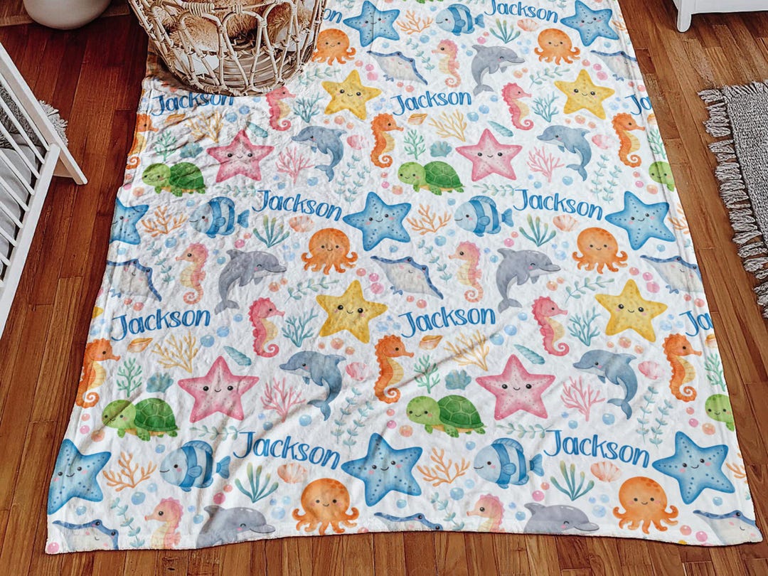 Sea Animals Baby Blanket, Personalized Under the Sea Nursery Decor ...