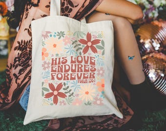 Give Thanks to The Lord Canvas Tote Bag, Wildflowers Boho Bag, Teenage Girl Gift, Bible Verse Christian Gifts Idea, Floral Gift for Mom