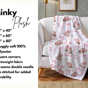 Pink Boots and Bows Western Baby Girl Blanket, Personalized Coquette Gift, Cowgirl Nursery Decor, Girl's Newborn Swaddle, 1st Birthday Gift Minky, White Back