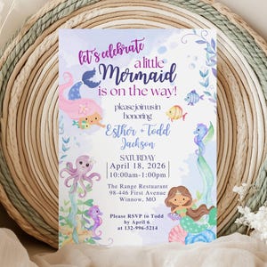 Tarjetas de invitación para baby shower bajo el mar, invitaciones impresas para baby shower de sirena, invitaciones de animales del océano con sobres, sorteo de pañales a juego
