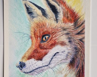Vibrant Red Fox Art: Print of Original Pastel and Colored Pencil Illustration for Nature Lovers