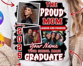 Modelo editável do Canva para fotos de formatura da família orgulhosa, Mãe orgulhosa de um formando da turma de 2025: adicione foto, faça você mesmo!