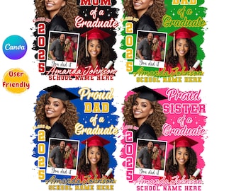 Modelo editável Canva para formatura de 2025, Pacote de formatura de 2025, Modelo de adicionar/inserir foto da família de formatura de 2025 para Canva, Modelo faça você mesmo para a turma de 2025