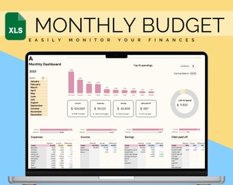 Maandelijks budgetspreadsheet voor Excel: tracker voor inkomsten, uitgaven, besparingen + bonusblad om schulden snel af te betalen