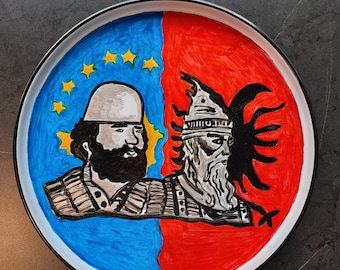 10" approx . (27cm approx) Hand painted Prizren Kosovo, albanian flag and Skenderbeu, Adem Jashari. customizable plate, With Stand Use