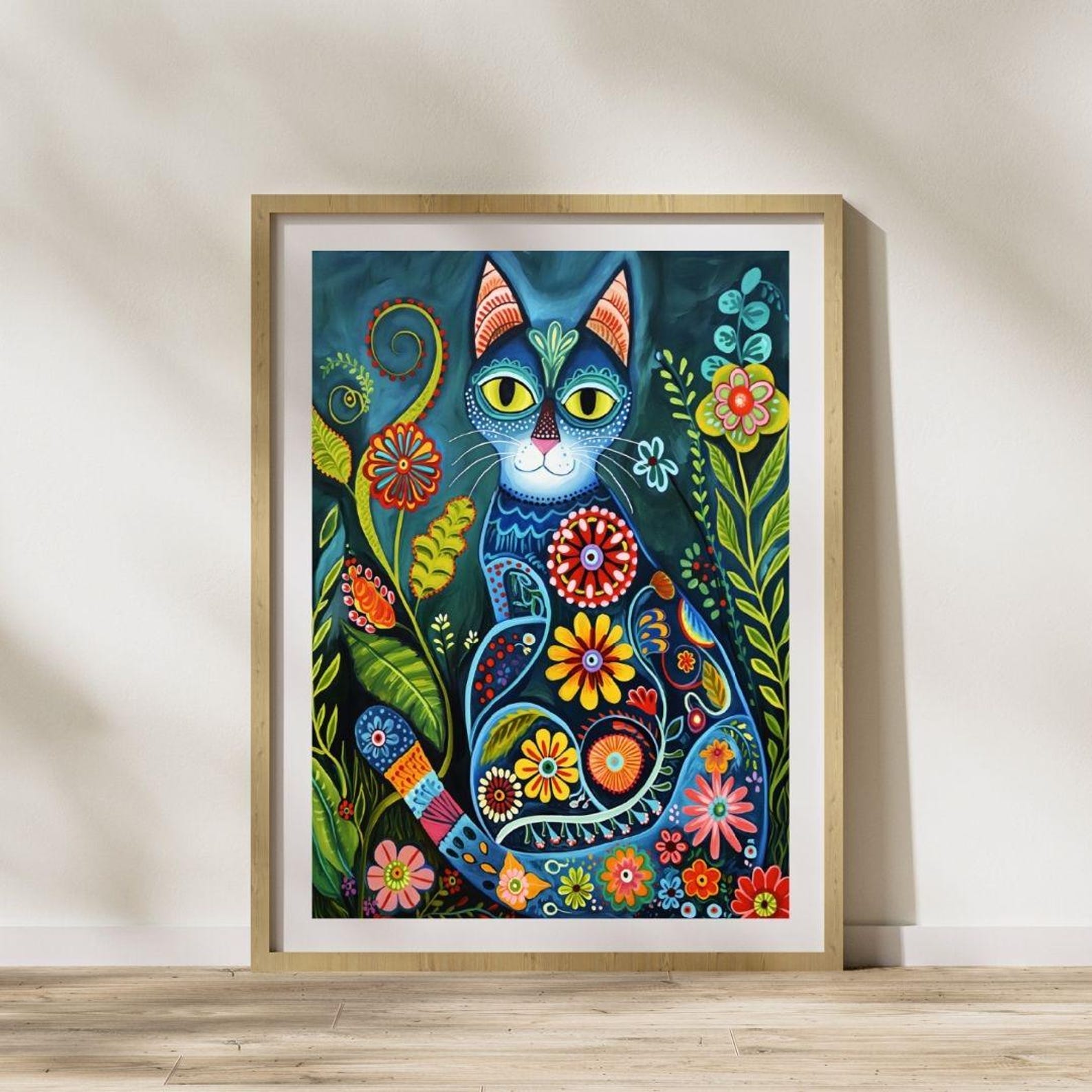 Cat Folk Art #4 Painting Printable Wall Art - Vintage Whimsical Folk ...