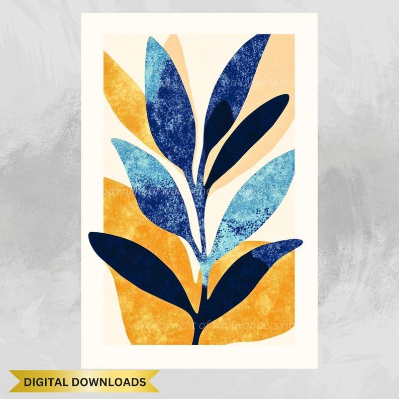 Abstract Botanical Art Print, Modern Leaf Wall Decor, Minimalist Plant ...