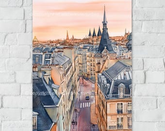 Paris Cityscape Art Digital Download, Printable Wall Art, Paris Skyline Print, Paris Architecture Poster, Paris Decor