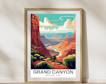 Arte mural digital descargable del Parque Nacional del Gran Cañón, póster de paisaje vintage, ilustración de viaje imprimible, decoración del hogar