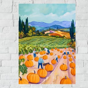 Pumpkin Farm Digital Print Wall Art Fall Harvest Decor Printable Landscape Art Countryside Poster Digital Download