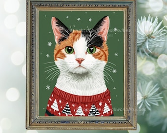 Cute Cat Digital Poster Christmas Cat Wall Art Printable Cat Decor Festive Cat Illustration Holiday Cat Art Print Download