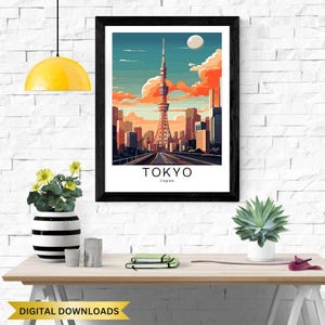Tokyo Japan Skyline Art Print, Sunset Cityscape Digital Download, Modern Wall Art Decor, Travel Poster, Urban Landscape