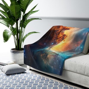 Cosmic Nebula Sherpa Blanket, Space Galaxy Throw, Celestial Home Decor, Soft Plush Bedding, Cozy Sofa Cover, Unique Gift Idea Astro Boy