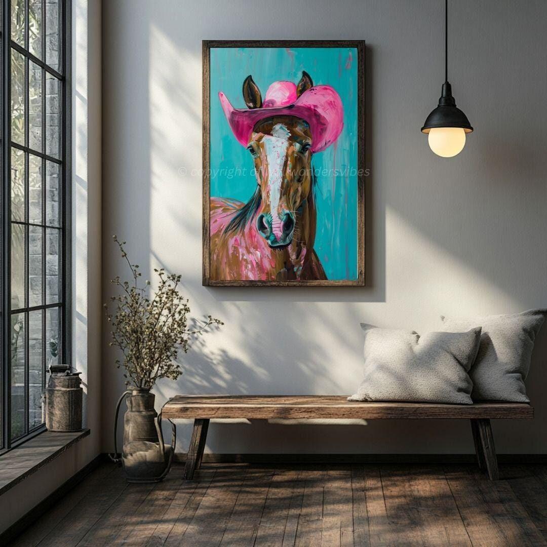 Cowboy Horse Digital Art Print, Western Wall Decor, Vibrant Horse Art ...