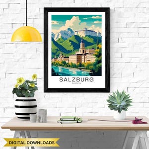 Salzburg Austria Travel Poster Print, Digital Download Art, Wall Decor for Home, Vintage Style Cityscape Illustration, Gift