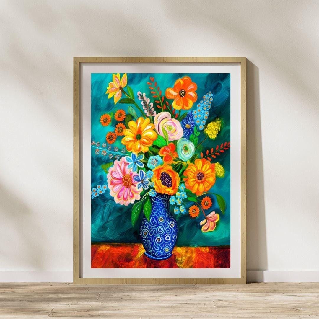 Vibrant Floral Bouquet Art Print, Colorful Flower Wall Decor, Modern ...