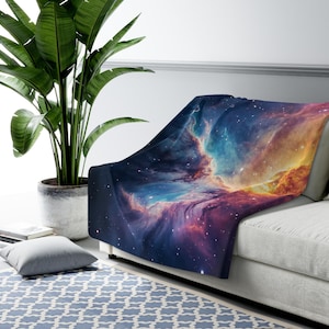 Cosmic Nebula Sherpa Blanket, Space Galaxy Throw, Celestial Home Decor, Soft Plush Bedding, Cozy Sofa Cover, Unique Gift Idea Astro Boy