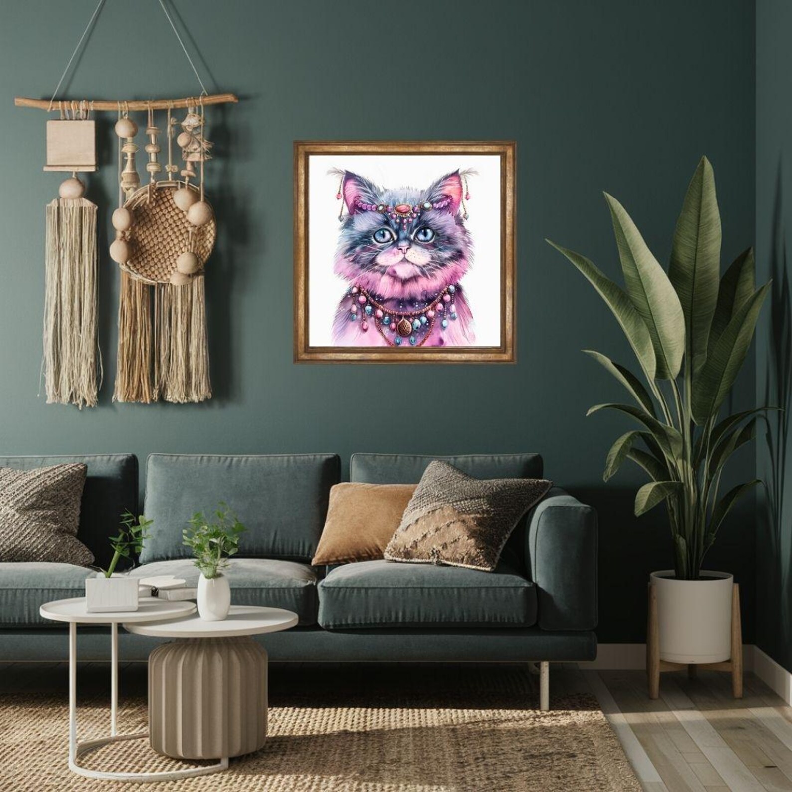 Bohemian Watercolor Cat Wall Art #16 | Digital Download PNG | High ...
