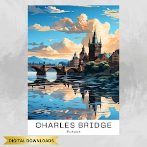 Charles Bridge Prague Wall Art Print, Digital Download, Travel Poster, Cityscape Art, Home Decor, Printable Art, Urban Landscape