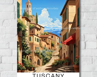 Tuscany Italy Wall Art Print, Italian Countryside Decor, Digital Download, Rustic Landscape Painting, Travel Inspired Poster