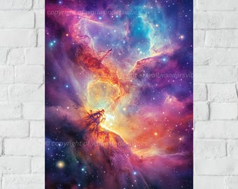 宇宙星雲ウォールアート、宇宙銀河プリント、宇宙の星空、デジタルダウンロード、室内装飾、鉄腕アトムへのカラフルな天文学ポスターギフト