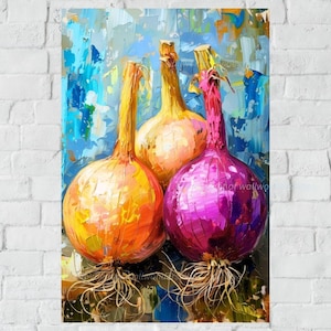 Colorful Onions Digital Art Print, Modern Kitchen Wall Decor, Printable Vegetable Poster, Food Artwork for Home Decor, Instant Download