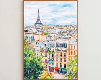 Lámina de la Torre Eiffel en acuarela, póster vintage de París (descarga digital)