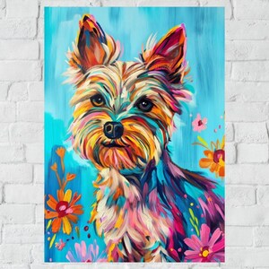 Bunter Yorkshire Terrier digitale Kunst, lebendige Hunde Wandkunst, Yorkshire Terrier Druck, Hundeliebhaber Geschenk, Haustier Porträt Download, süße Hundewand