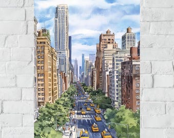 New York City Skyline Wall Art Print, NYC Urban Landscape Digital Download, Cityscape Art Printable, Modern Home Decor