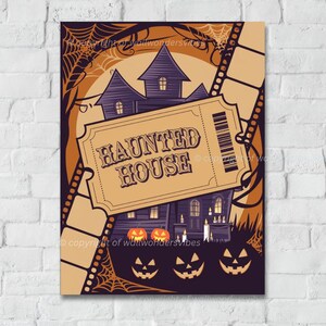 ハロウィン ヴィンテージ お化け屋敷 入場券 デジタルプリント A3 ハロウィン ウォールアート 不気味なインスタントダウンロード レトロな印刷可能な装飾 JPG PDF