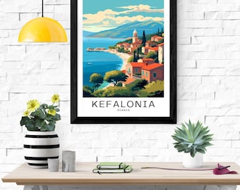 Kefalonia Greece Travel Poster, Mediterranean Coastal Art (Digital Print)
