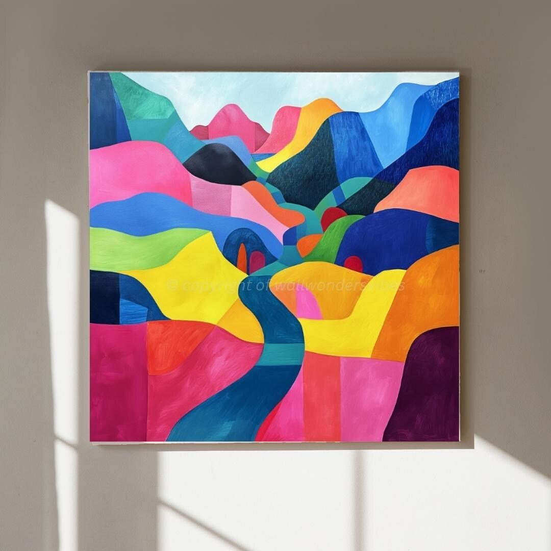 Colorful Abstract Landscape Digital Wall Art, Vibrant Modern Art Print ...