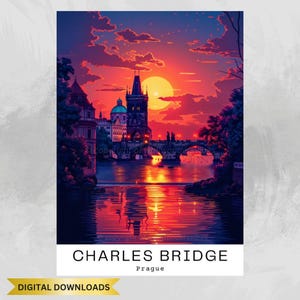 Charles Bridge Prague Travel Poster #5 | Charles Bridge Print Digital Download | High-Resolution Wall Art | Printable JPG & PDF | A3 Size