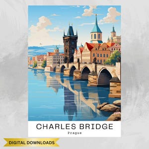 Charles Bridge Prague Wall Art, Digital Download Print, Cityscape Poster Decor, Modern Home Office Decor, Instant Download